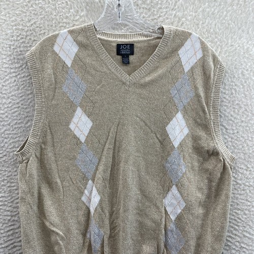 Vintage Sweater Vest Large Mens Tan Beige Argyle Diamond Grandpa Preppy Academia - Picture 3 of 6
