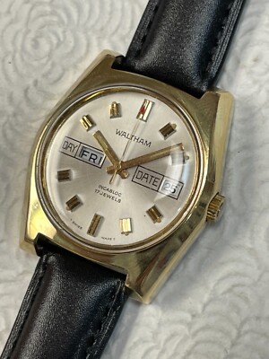 Waltham Silver Dial Gold Tone Swiss Incabloc 17 Jewels Day Date