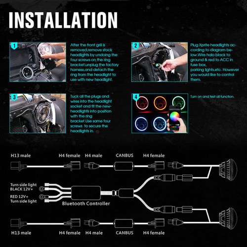 Kit combinado de faros LED DRL de 7"" para Jeep Wrangler JK TJ LJ Halo RGB - Imagen 10 de 12
