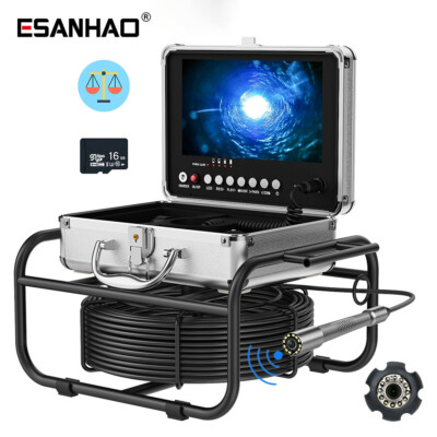 512HZ Drain Sewer Camera Pipe Inspection Camera Self-leveling DVR 16GB 9'' 30M