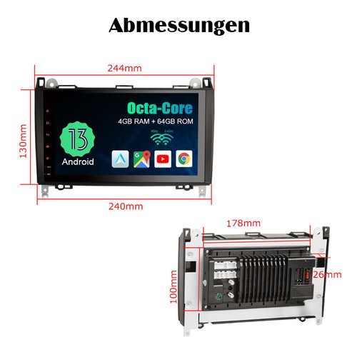 9" 64GB Android 14 Autoradio Navi Mercedes A/B Klasse Sprinter Viano VW Crafter - Bild 22 von 24