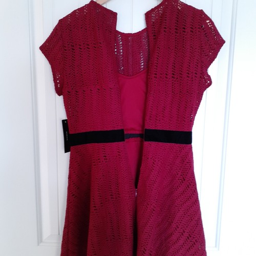 Lulus Twirling It Burgundy Crochet Lace Short Sleeve Skater Dress Size M - Picture 7 of 12