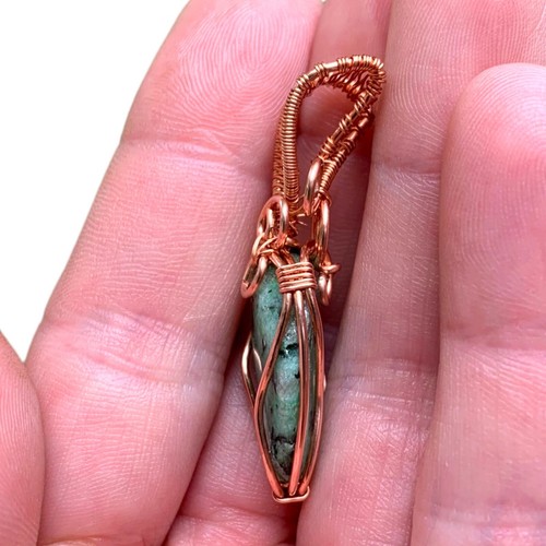 Ruby Zoisite Wire Wrap Pendant Handcrafted Copper Bestie Birthday Gift Jewelry - Picture 5 of 10