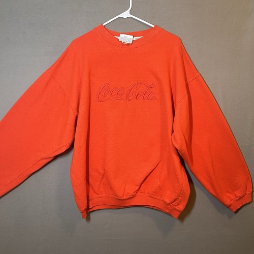 VINTAGE Classic Coca Cola Embroidered Crew Adult L Red Soda Pop Made In USA - Picture 1 of 12