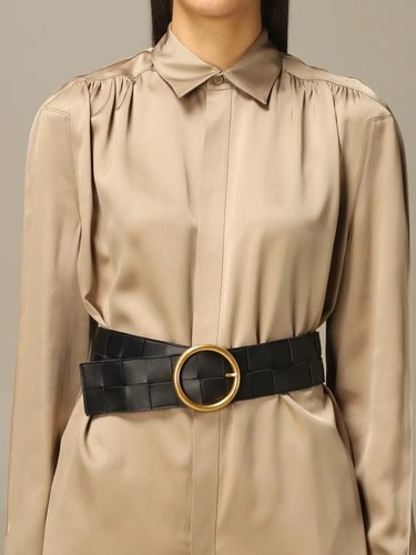 BOTTEGA VENETA Rosa Pálido Tejido Grueso Gamuza Cinturón Talla con Hebilla Redonda Talla 85 - Imagen 2 de 8