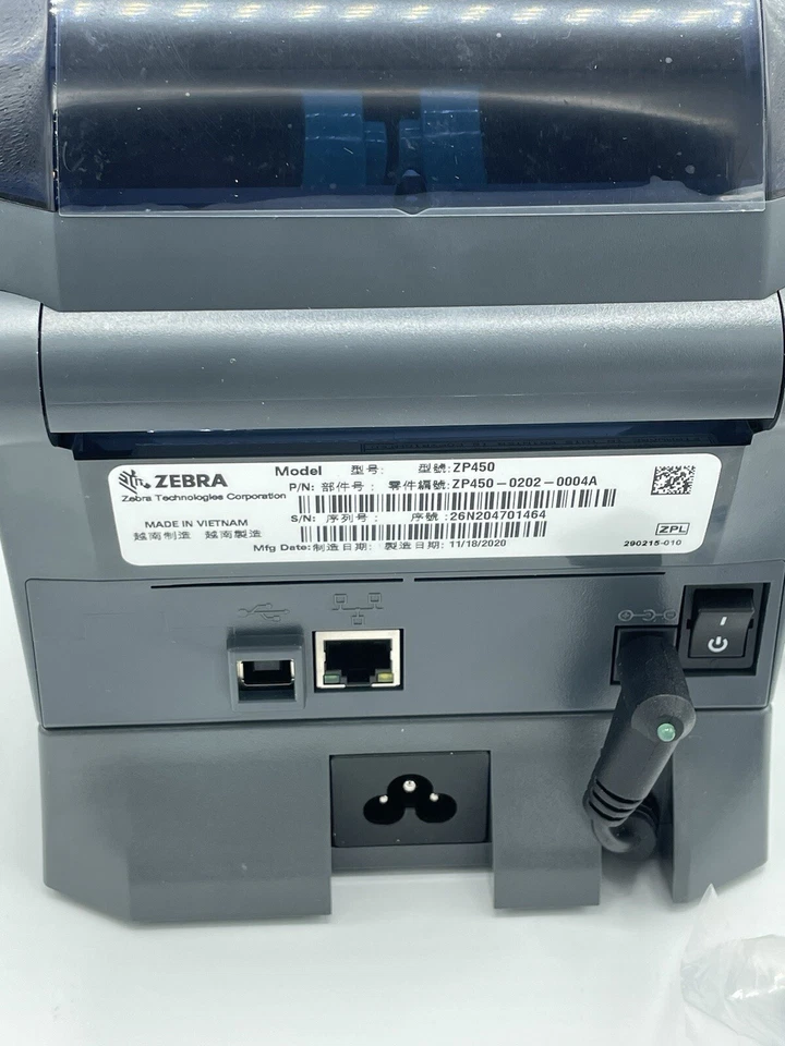 Zebra ZP450 Ethernet/USB Thermal Label Printer w free Labels & Cable REFURBISHED - Image 2 of 4