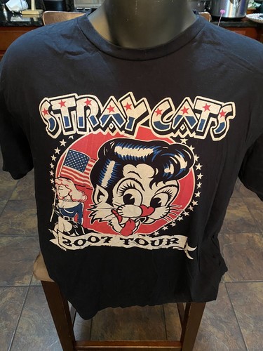 Vintage Anvil Stray Cats 2007 Shirt Black L Rockabilly 2 Sided