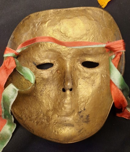 Vintage Brass Mardi Gras Masks Hand Painted W/ Ribbons Set/2 - Picture 15 of 19