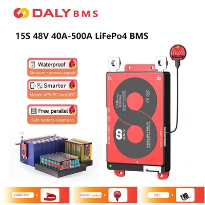 Daly Smart BMS LiFePo4 15S 48V 40A-500A Common Port w/Balance +Bluetooth Module