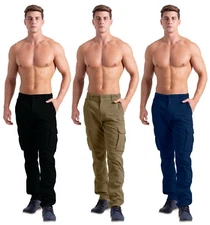 Cargo Combat Trousers Mens Outdoor Hiking Casual Multi Pockets Cotton Work Pants