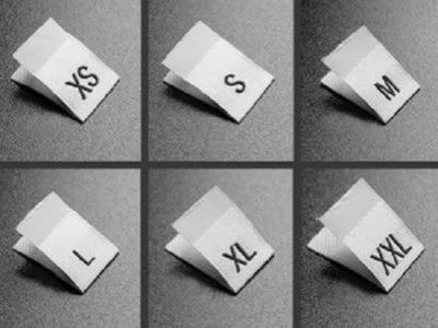 White Woven Size Labels Tabs Pips Woven Clothing Size XS,S,M,L,XL,XXL,XXXL