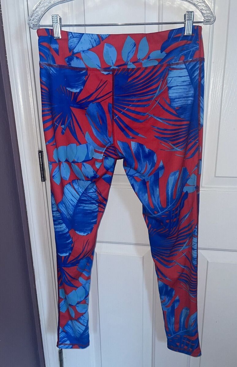 Loudmouth Golf Women s Red Blue Palm Leaf Print WOODWORTH Leggings Medium