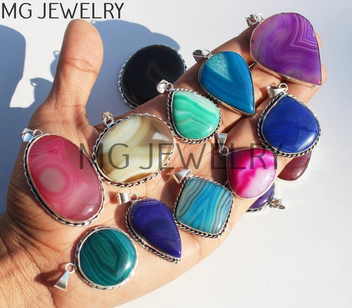 Natural Multi Lace Onyx Gemstone 925 Silver Plated Pendants 200 Pcs Lot MFB33 - Picture 4 of 5