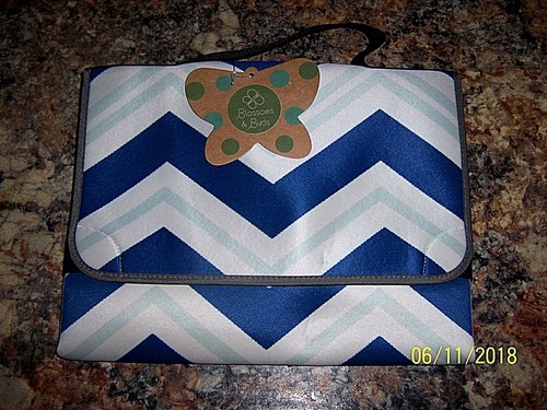 Neu mit Etikett Blossoms & Buds Chevron tragbare Wickelunterlage blau mit Aufbewahrung kostenloser Versand - Bild 1 von 4