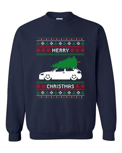 Merry Christmas Ugly Xmas Car Tree Funny Humor DT Novelty Crewneck Sweatshirt - Picture 4 of 7