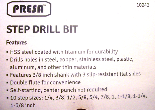 PRESA Stufenbohrer, für Löcher 1/4 bis 1-3/8" Durchmesser (3/8" Schaft, HS-Stahl) NM - Bild 2 von 6