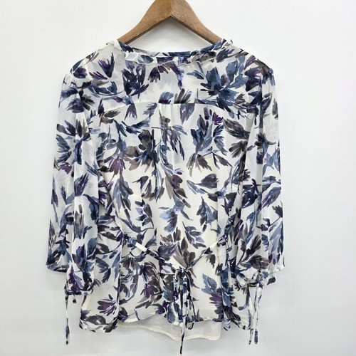 Elle Womens Floral Ruffle Blouse XL Sheer W/Camsole 3/4 Sleeve Ties V-Neck Fairy - Picture 3 of 13
