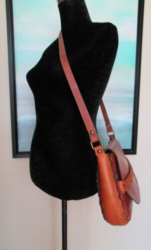 Vintage 70's Boho Hippie Leather Mexican Shoulder Crossbody Bag - Picture 4 of 10