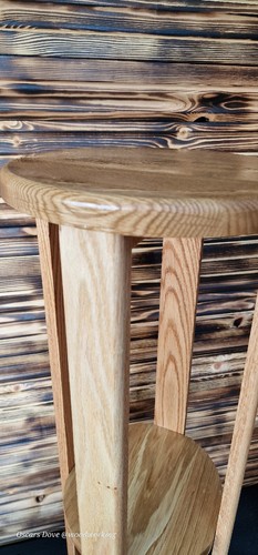 Oak Slim Round Plant Stand, Storage Wood Bathroom Table Side Table Handmade - Picture 15 of 16