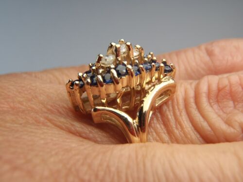 Solid 14K Yellow Gold Diamond & Sapphire Waterfall Ring .50TW 5.6 Grams Sw 6 1/2 - Picture 5 of 19