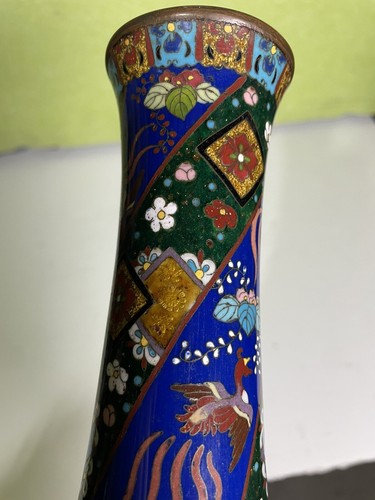 VERY FINE  ANTIQUE JAPANESE MEIJI CLOISONNE VASE DRAGON & PHOENIX  12” - Picture 18 of 19