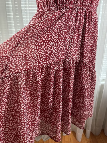 Nemidor Dress Red Print Round Neck Flutter Sleeve Chiffon Ruffle Plus Size 22 - Picture 9 of 24