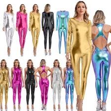 Women's Shiny Liquid Full Body Suits Rompers Unitard Catsuit Stage Costume