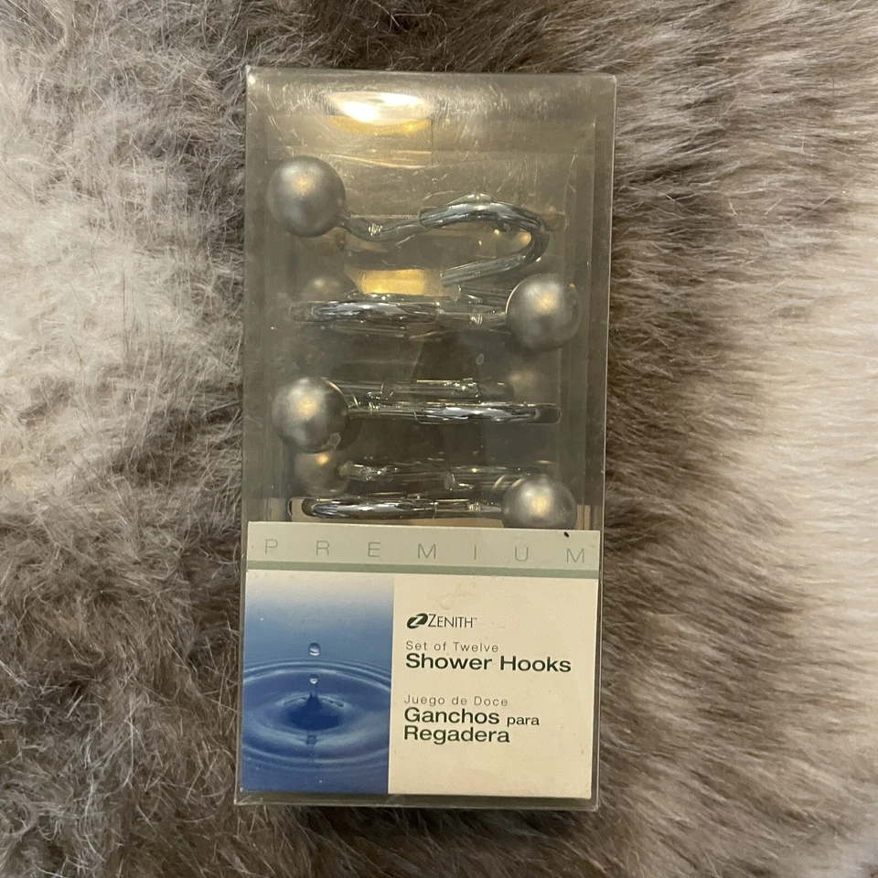 全新带盒 Zenith 12 件套淋浴钩灰色球端型号 98NMV — 第 3/4 张图片