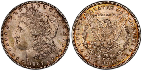 1887 P Morgan Silver Dollar | PCGS MS64 | TrueView | Semi PL | Rainbow Toned