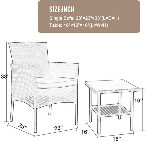 Outdoor Patio Furniture Sets 3 Pieces Patio Set Wicker Bistro Set Rattan Chair - Picture 21 of 35