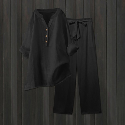 Womens 2 Piece Outfits Wide Leg Blouse Pockets Elastic Pants Sets Casual V Neck - Picture 31 of 60