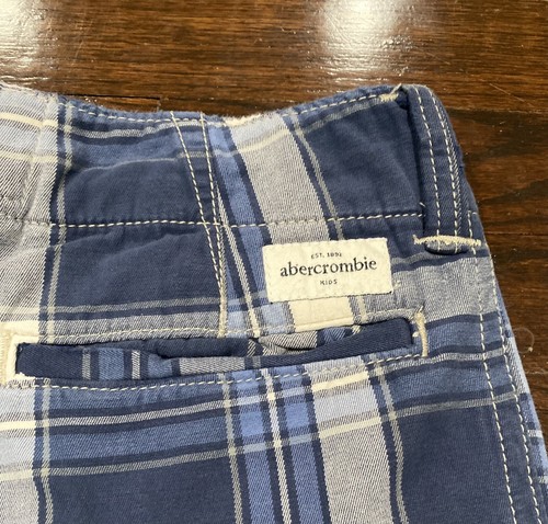Abercrombie & Fitch Kids Boys Button Front Plaid Shorts Size 14 Blue White - Picture 3 of 8