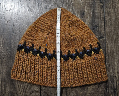 Handknit Wool Beanie, One Size, Burnt Orange, blue/black stripe, Unisex - Picture 6 of 8