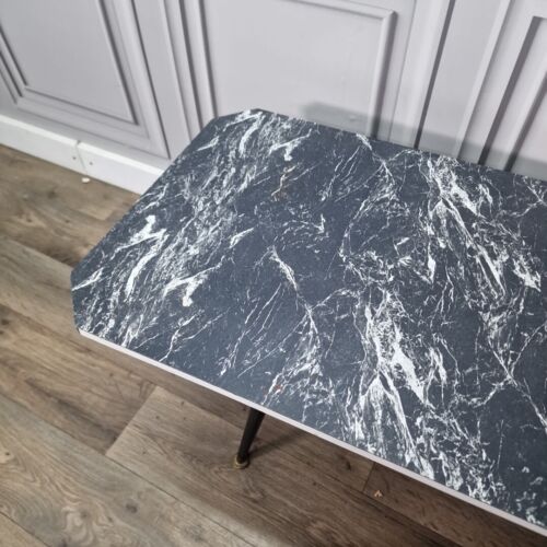 Retro Vintage Mid-Century Modern Marble Effect Side Coffee Table - Atomic - Picture 8 of 24