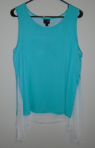 Worthington XL Turquoise White Layered Sleeveless Asymmetrical Hem Tunic Top NWT - Picture 16 of 16