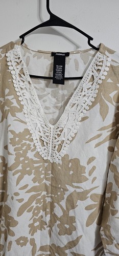 Premise Womens Tunic Top 2XL Beige White Lace Lagenlook Linen Blend Boho Mature - Picture 2 of 4