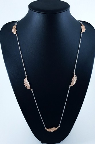 Elegant Long Necklace Silver link Rose Gold FEATHERS Charms Decorative Chain 40" - Picture 2 of 2