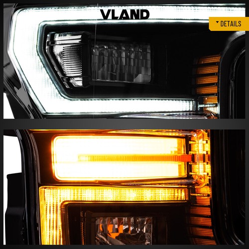 VLAND Pair LED Headlights For 2018-2020 Ford F150 Black Housing Front Lamps - Picture 6 of 14