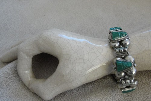 Vintage Green Onyx Tribal Mask and Sterling Silver Bracelet - Picture 4 of 8