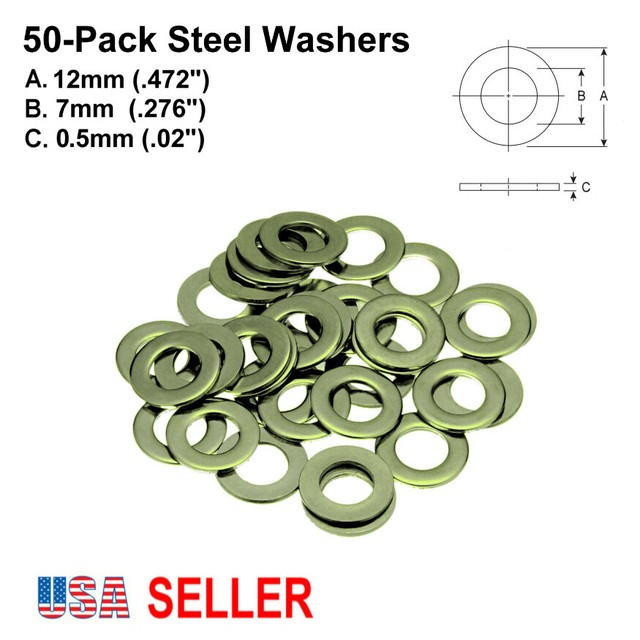 Steel Flat Washers, Brass Plated, See Description for Exact Dimensions
