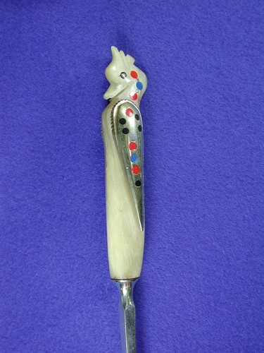 Tenedor de servir de plato de plata usado vintage ornamentado tallado mango de pájaro sin marca - Imagen 5 de 6