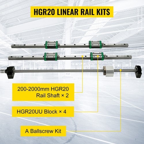 2X Linear Rail HGR20-200-2000mm 4X Blocks Ballscrew RM1605 BF12/BK12 CNC Set - Picture 3 of 152