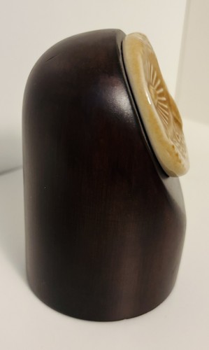 IKEA of Sweden Owl Figure Danish Modern Gold Pottery Face Dark Brown Wood Body - Picture 2 of 6