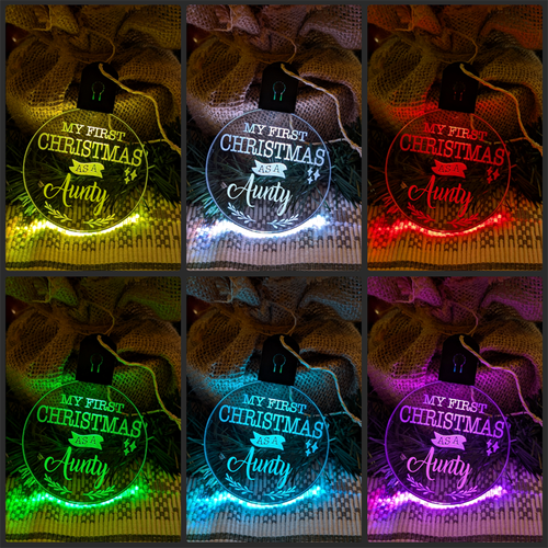 First Christmas As a Aunty Personalised Name Bauble LED Light Hanging Decoration - Foto 2 di 12
