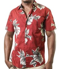 Men's Hawaiian Shirt Button Up High Surf RED Floral Print Short Sleeve