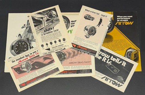 1967-71 Arrow Brand Gauges Vintage Magazine 8 Ad Lot Automotive Speed Instrument