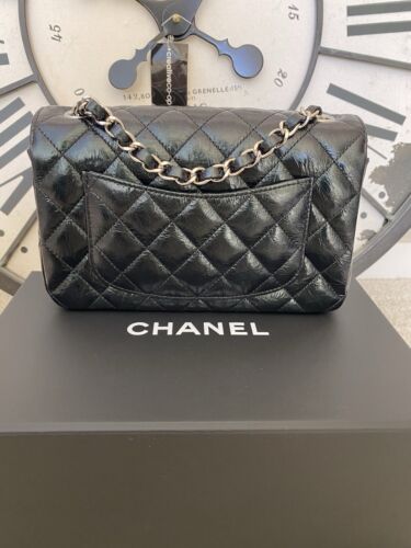 Chanel Mini Classic Flap Iridescent Crumpled Calfskin Black With Silver Hardware - Picture 2 of 17