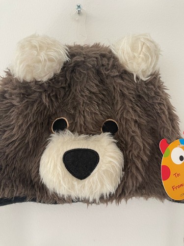 Greendog Faux Fur Winter Bear Hat BRAIDED EAR FLAPS Pompoms Brown White M-L - Picture 2 of 3