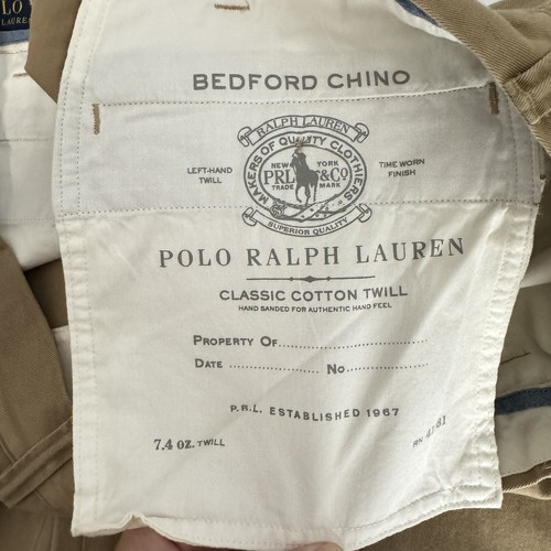 Polo Ralph Lauren Herren Bedford Chino klassische Passform Hose 48Bx34 khaki hellbraun flach Fr - Bild 7 von 9