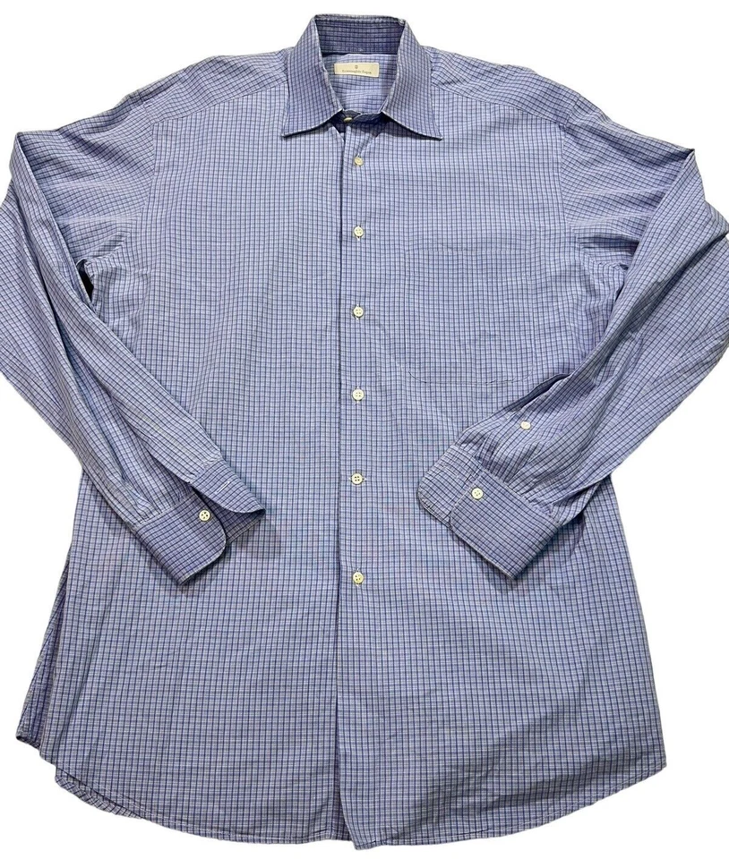 Camisa de Vestir Zegna 15.5 39 Azul Amarillo A Cuadros Trabajo Negocios Abotonada Foto 2 de 4